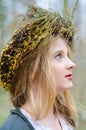 Close up profile portrait of a girl in a folk medieval style Royalty Free Stock Photo
