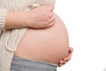 Close-up profile of pregnant woman holding belly Royalty Free Stock Photo