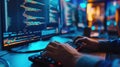 Programmer Immersed in Late Night Coding Session AIG41 Royalty Free Stock Photo
