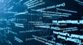 Close up of programming code on dark screen. Abstract technology and software development background. Hacker or developer coding Royalty Free Stock Photo