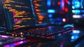 Close up of programming code on a laptop screen with blurred background. AIG53F.