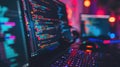 Close up of programming code on a laptop screen with blurred background. AIG53F.