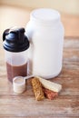 Close up of protein food and additives on table Royalty Free Stock Photo