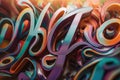 close-up of psychedelic lettering, with soft blurred background