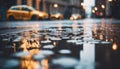 Close up of puddles in the city. Rainy day.