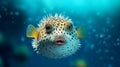 Close-up of a Pufferfish swimming in an aquarium. Generative AI