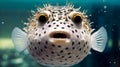 Close-up of a Pufferfish swimming in an aquarium. Generative AI