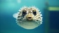 Close-up of a Pufferfish swimming in an aquarium. Generative AI