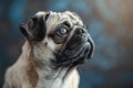 Close-Up of Pug Dog Looking Thoughtful with Soft Blue Background Royalty Free Stock Photo