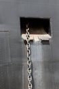 Cleveland, Ohio May 17, 2020 Close up of pulley chain at the front of the Steamship William G. Mather vessel, a retired Great Lake