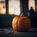 Close up of pumpkin retro vintage photorealistic picture, created with generative AI technology