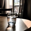 Close up the purified fresh drink water from the bottle on table