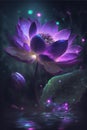 Close-up of purple lotus flower on the pond with waterdrop Created with Generative AI technology