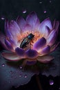 Close-up of purple lotus flower on the pond with waterdrop Created with Generative AI technology