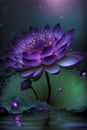 Close-up of purple lotus flower on the pond with waterdrop Created with Generative AI technology