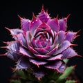 a close up of a purple succulent plant on a black background