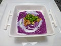 Close up of purple sweet potato soup for winter. Royalty Free Stock Photo