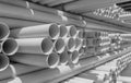 PVC pipe stacked in warehouse Royalty Free Stock Photo