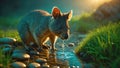 Adorable Rock Wallaby Drinking Water at Sunset Royalty Free Stock Photo