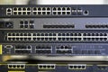 Close up of rack mounted networking equipment Royalty Free Stock Photo