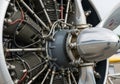 Close-up of a radial aircraft engine, featuring multiple cylinders arranged in a circle. The engine Royalty Free Stock Photo