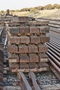 Close up rail track ties and gravel stones ground Royalty Free Stock Photo