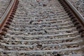 Close up of railroad tracks in a curve