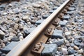 close-up of a railway track detail with grit stones Royalty Free Stock Photo