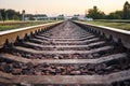 Close up railway track. Part of the railroad Royalty Free Stock Photo