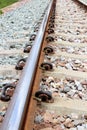 Close-up of the railway tracks. Used in transportation Royalty Free Stock Photo