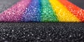 Close up of rainbow colored glitter on a black glitter background with a shallow depth of field Royalty Free Stock Photo