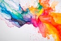 Close up of rainbow colors liquid watercolor painted spot splash splatter on white background with copy space. Textured abstract Royalty Free Stock Photo