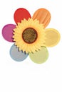 Close-up Of Rainbow Fabric Pinwheel With Plastic Sunflower Isolated