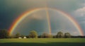 A close-up of a rainbow after a spring rainstorm, symbolizing hope, renewal, and the beauty that follows adversity.