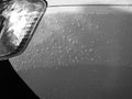 CLOSE-UP OF RAINDROPS ON CAR BODY Royalty Free Stock Photo