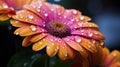 Close up of raindrops on colorful flower in a garden Royalty Free Stock Photo