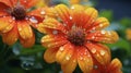 Close up of raindrops on colorful flowers in a garden Royalty Free Stock Photo