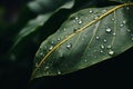 Close up raindrops falling on green leaf in serene nature inspired style plant after rain outdoors with bubble clear Royalty Free Stock Photo
