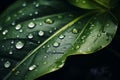 Close up raindrops falling on green leaf in serene nature inspired style plant after rain outdoors with bubble clear Royalty Free Stock Photo