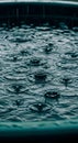 Close up of raindrops falling into water creating ripples on dark surface Royalty Free Stock Photo