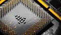 Close up of RAM Memory and pins on Main CPU PC processor circuit