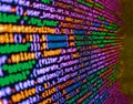 Close up of random computer code comprised of numbers and letters. Background of software developer script. Modern application Royalty Free Stock Photo