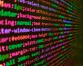 Close up of random computer code comprised of numbers and letters. Developing programming and coding technologies. Screen of web Royalty Free Stock Photo