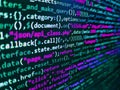 Close up of random computer code comprised of numbers and letters. Computer code on laptop web developing. Modern technologies, Royalty Free Stock Photo