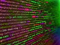 Close up of random computer code comprised of numbers and letters. Minificated web development javascript code close up in sunset Royalty Free Stock Photo