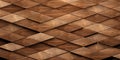 Close up of randomly offset shifted stretched rhomb wooden cubes or blocks surface background texture, empty floor or wall