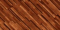 Close up of randomly shifted offset diagonal long thin wooden rectangle blocks surface background texture or hardwood wallpaper