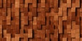 Close up of randomly shifted offset vertical wooden rectangle blocks surface background texture or hardwood wallpaper template