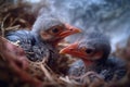 close-up of rare bird chicks hatching from their eggs in the nest