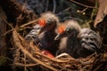 close-up of rare bird chicks hatching from their eggs in the nest